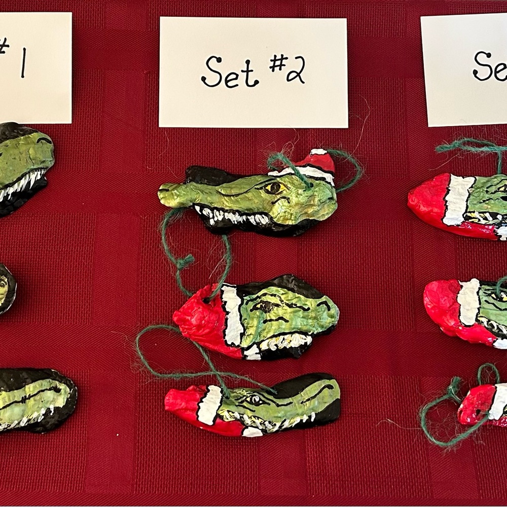 Hand Crafted Natural Oyster Shell Alligator Ornaments Set # 3